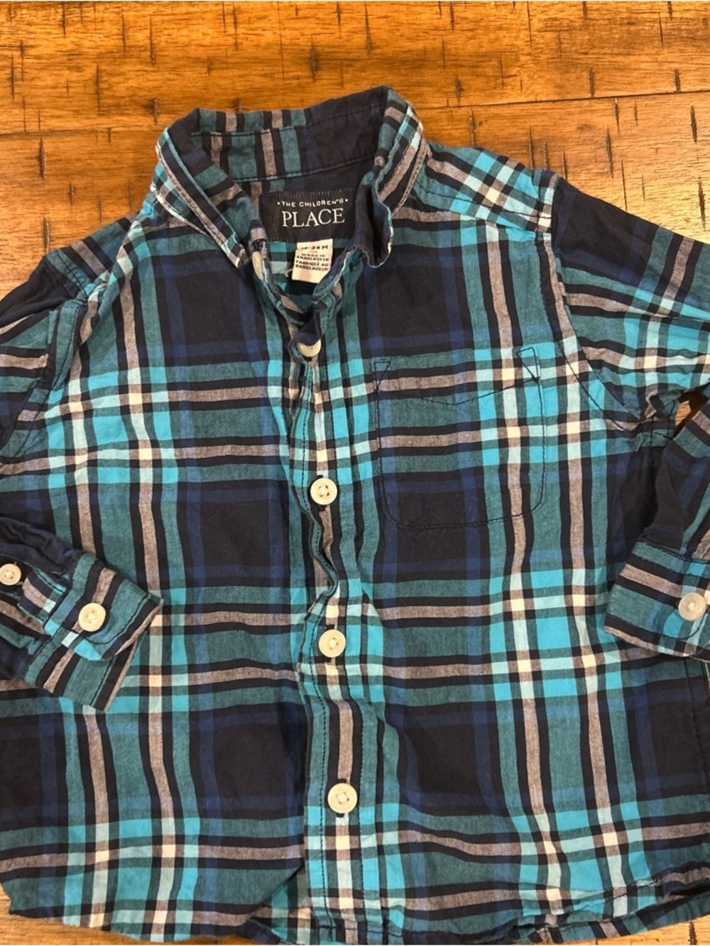The Children's Place Teal and Navy Plaid Shirt